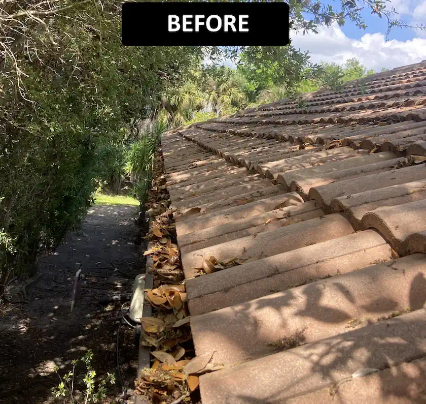Residential tile roof gutter clean - Before